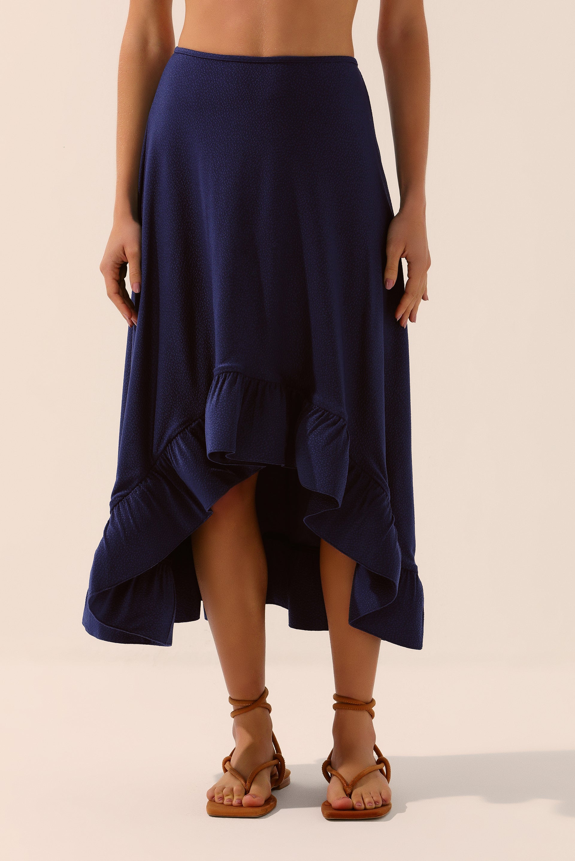 Sea Waves Midi Skirt With Ruffle E4476A1534