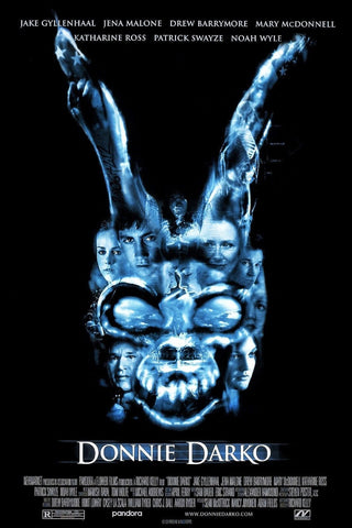 Donnie Darko poster - the faces of the actors in the film are ordered and edited so that they take the form of the face of Frank, the demonic rabbit from the film