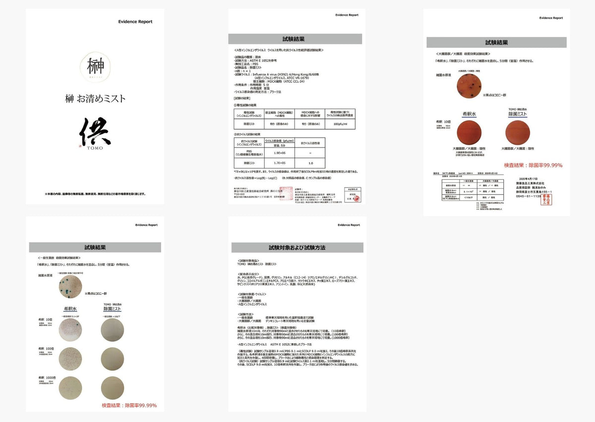 供TOMO榊お清めミスト　Evidence Report