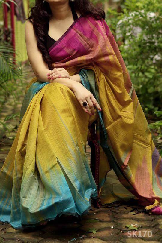 Buy Charming Pink - Yellow Colored Kanchivaram Silk Saree With Blouse