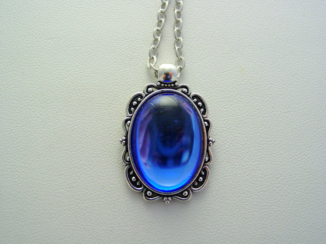 Cobalt Blue Necklace Vintage Czech Smooth Glass Oval Filigree Picture ...