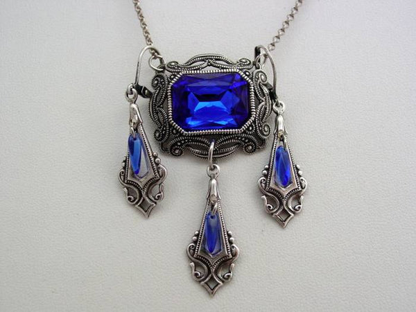 Victorian Sapphire Octagon Drop Necklace & Earrings
