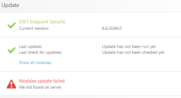 Eset Endpoint Antivirus Modules Update Failed