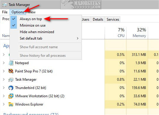 How To Make Task Manager Always On Top