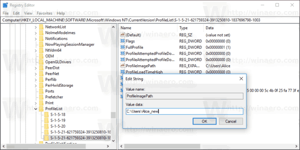 How To Rename User Profile In Windows 10 Registry