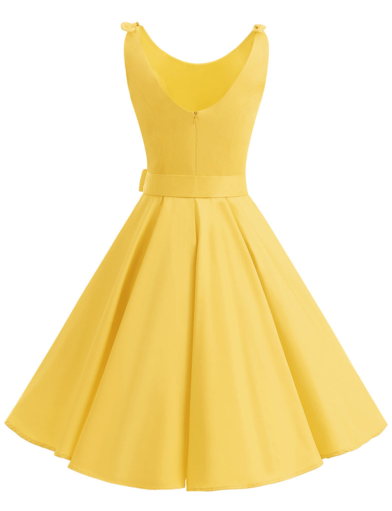 Women's 1950s Fashion Swing Dress Bowknot Classic Vintage Dress | Gardenwed