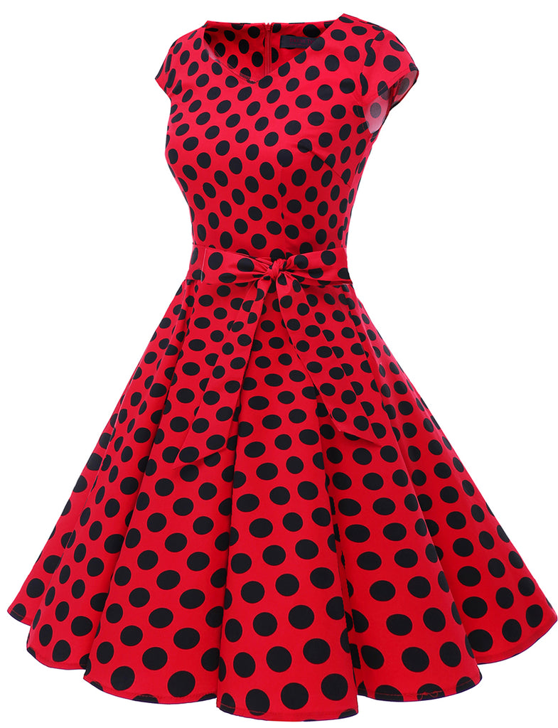 Polka Dot A-line Audrey Hepburn 1950s Women's Fashion Vintage Dress ...