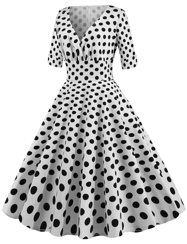 Vintage 1950 Audrey Hepburn V-neck Polka Dot Short Dress | Gardenwed