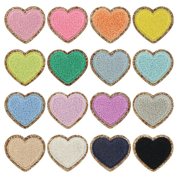 Rainbow Glitter Heart Patches (pk6)