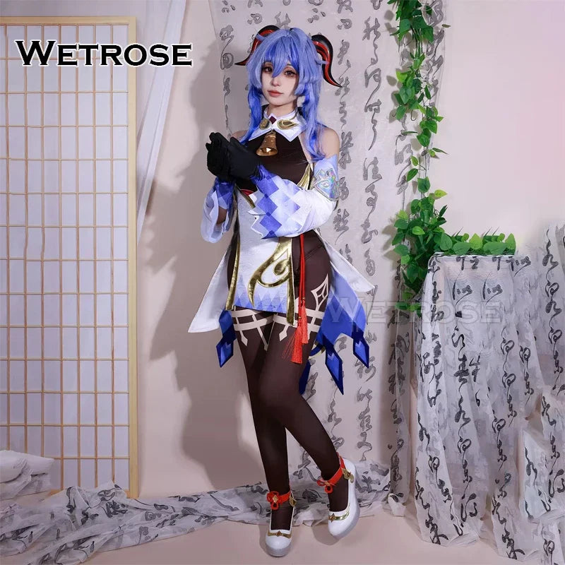 【Wetrose】In Stock Ganyu SSR Cosplay Costume Genshin Impact Gan Yu Гань Юй Gamu Horn Head Gears Full Set Wig Shoes Halloween Xmas