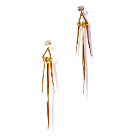 KLLER Small Triangle Multi Twist Spike Drop Earrings BRASS