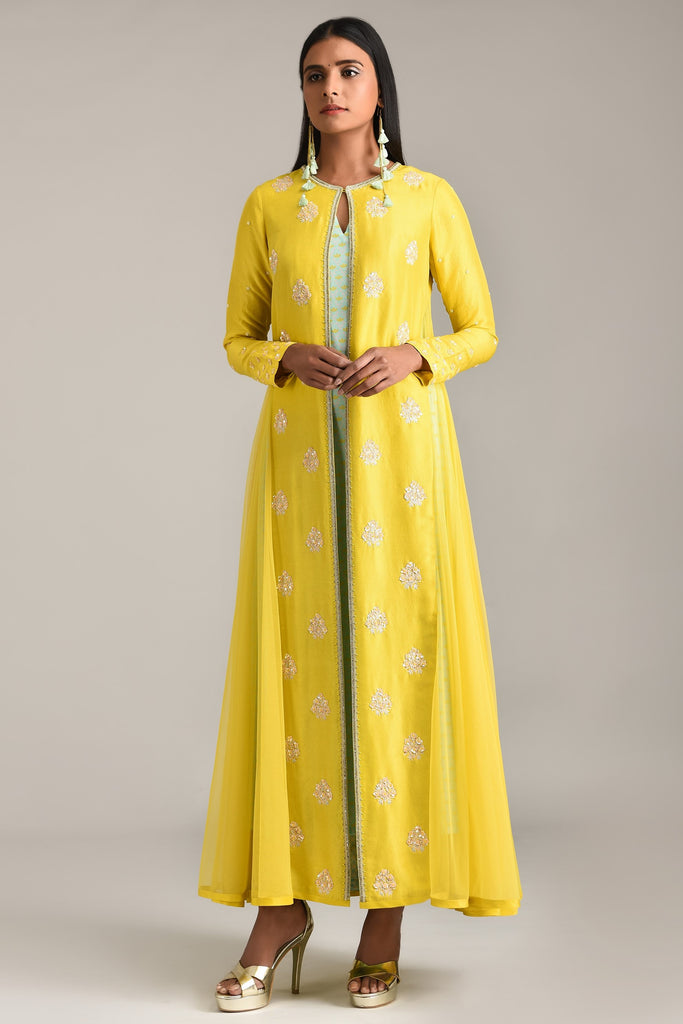 yellow silk anarkali