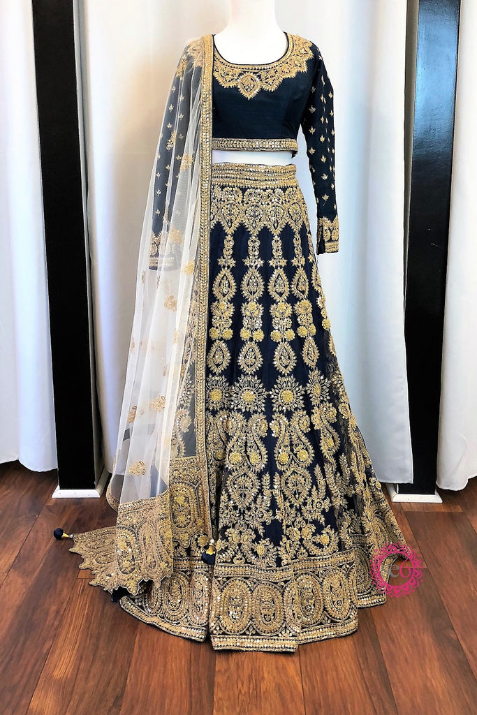 navy blue bridal lehenga