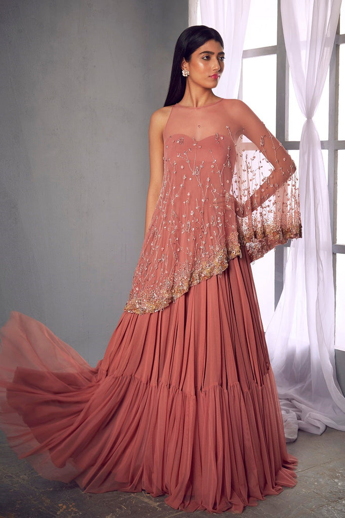 pink anarkali gown