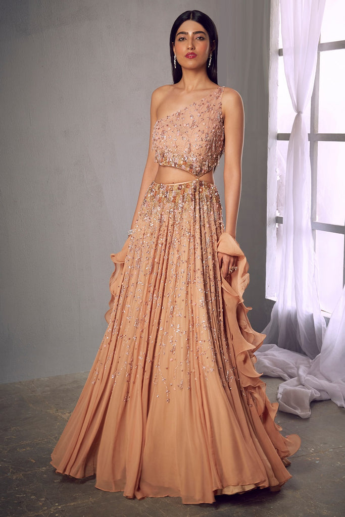 cut shoulder gown