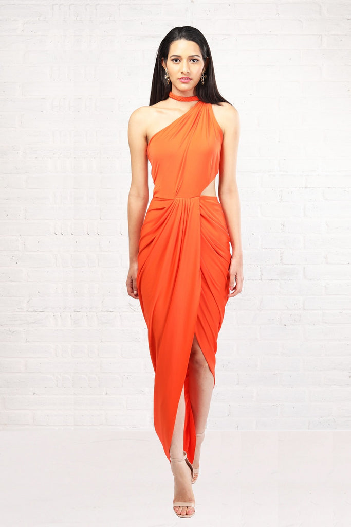 orange one shoulder dress