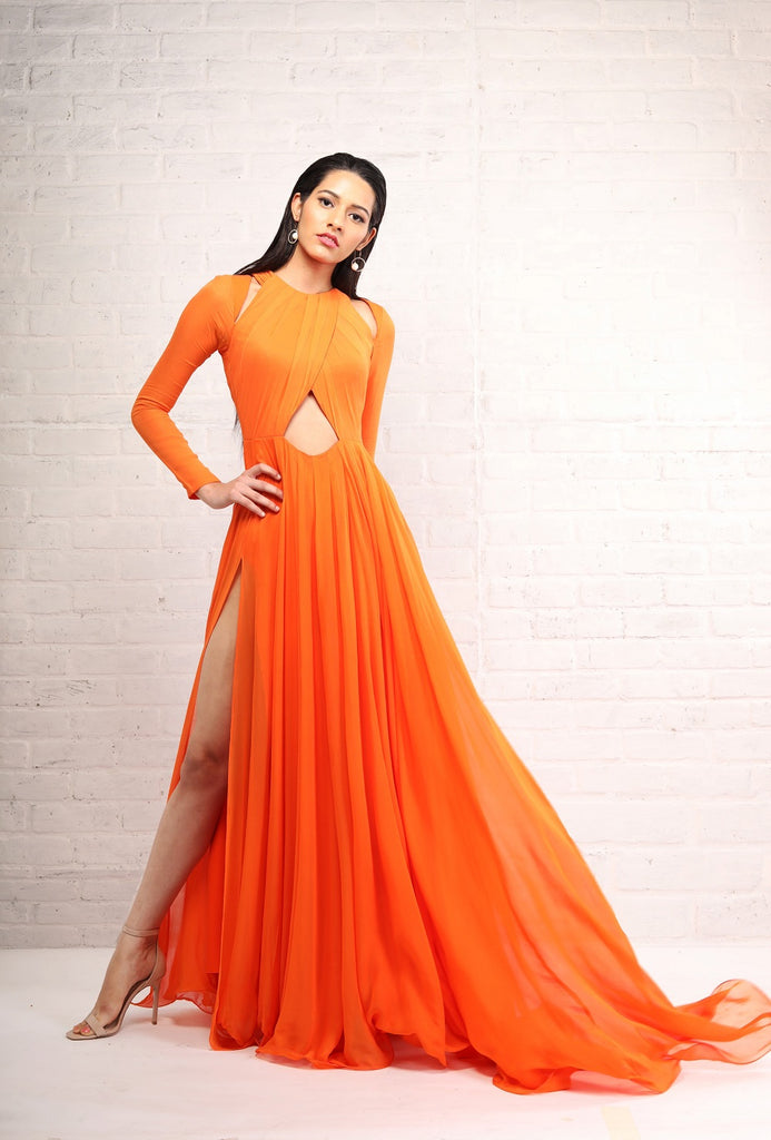 orange flowy dress