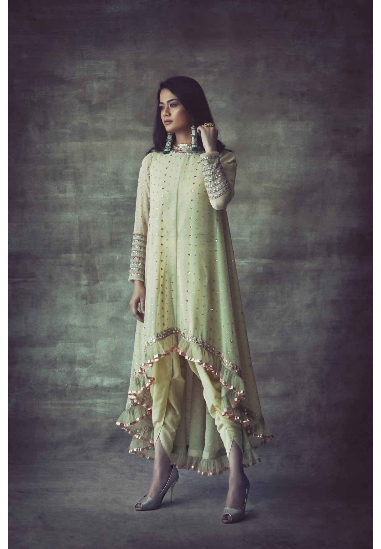 Sap Green High Low Kurta Set