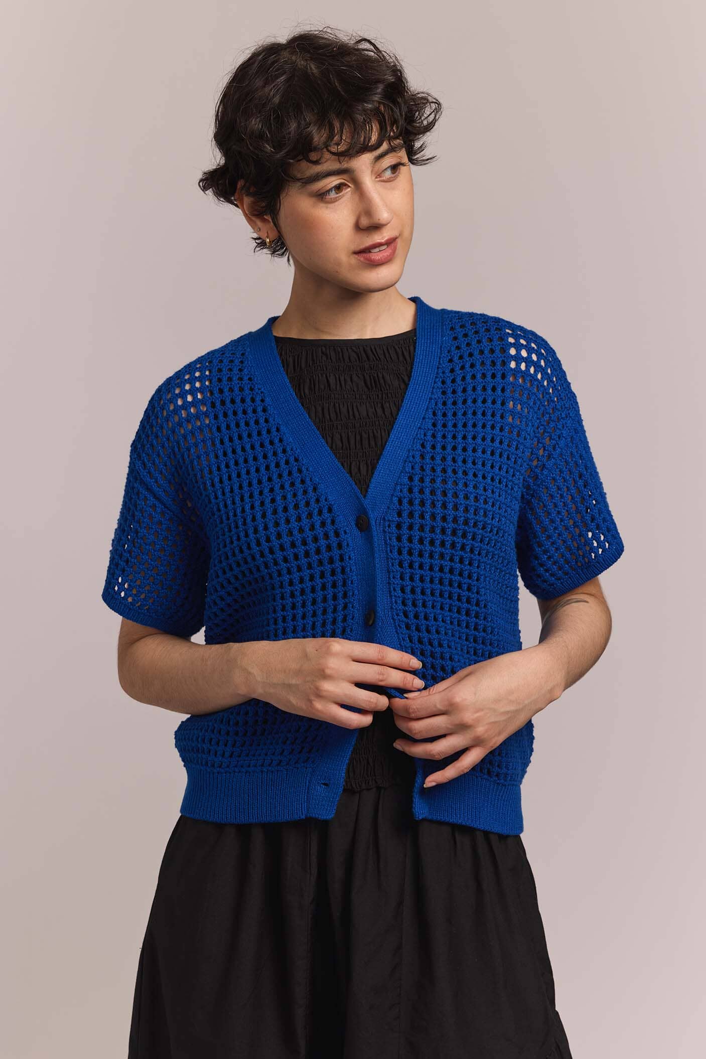 M.PATMOS Knoll Mesh Cardigan - Cobalt