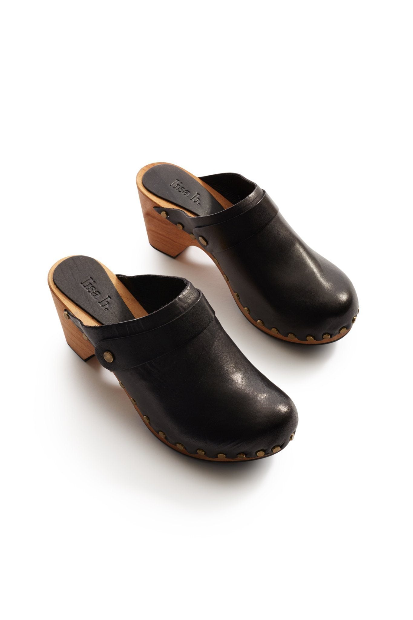 black high heel clogs