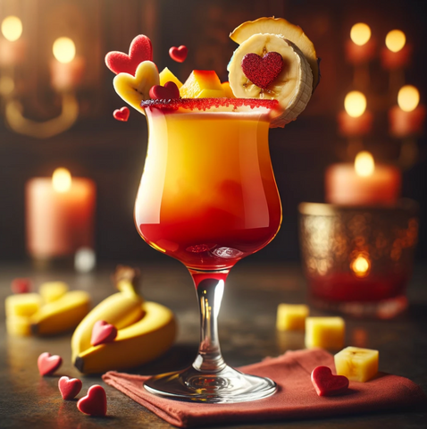 Cocktail de Saint-Valentin Banana Kiss : Banane, Mangue et Ananas