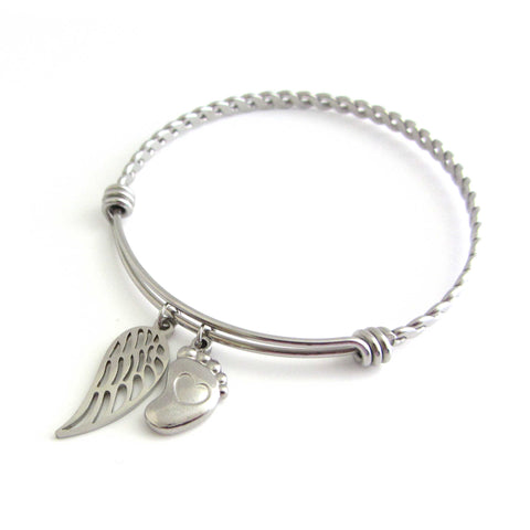 Stainless Steel Angel Wing Charm Bangle – Purple Wyvern Jewels