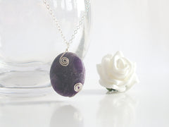 Oval Purple Amethyst Wire Wrapped Sterling Silver Necklace