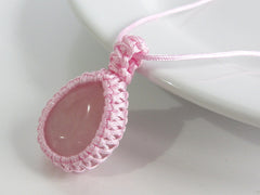 Rose Quartz Pink Macrame Pendant