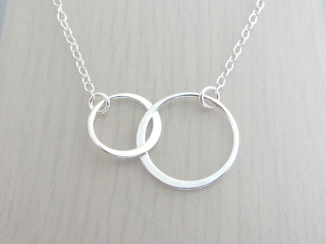 Sterling Silver Two Linked Circle Infinity Ring Necklace