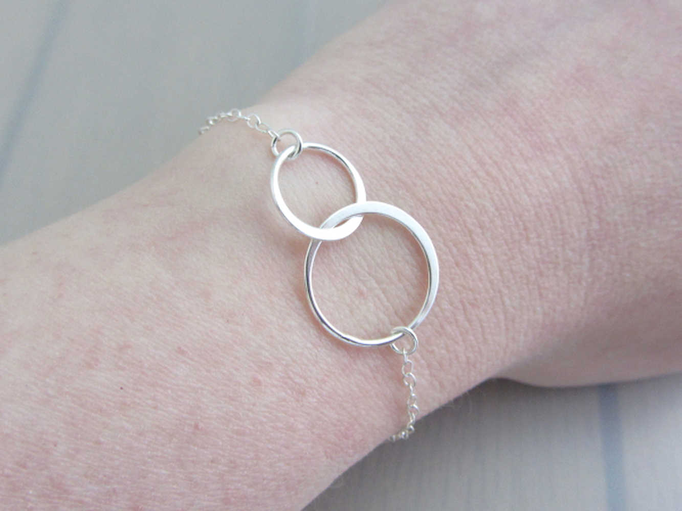 Sterling Silver Two Linked Circle Infinity Ring Bracelet