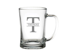 personalised engraved letter T and Thomas tankard beer glass