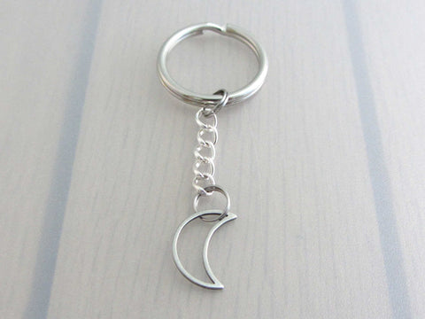 Crescent Moon Keychain, with birthstone, 1/2 Half Moon Filigree