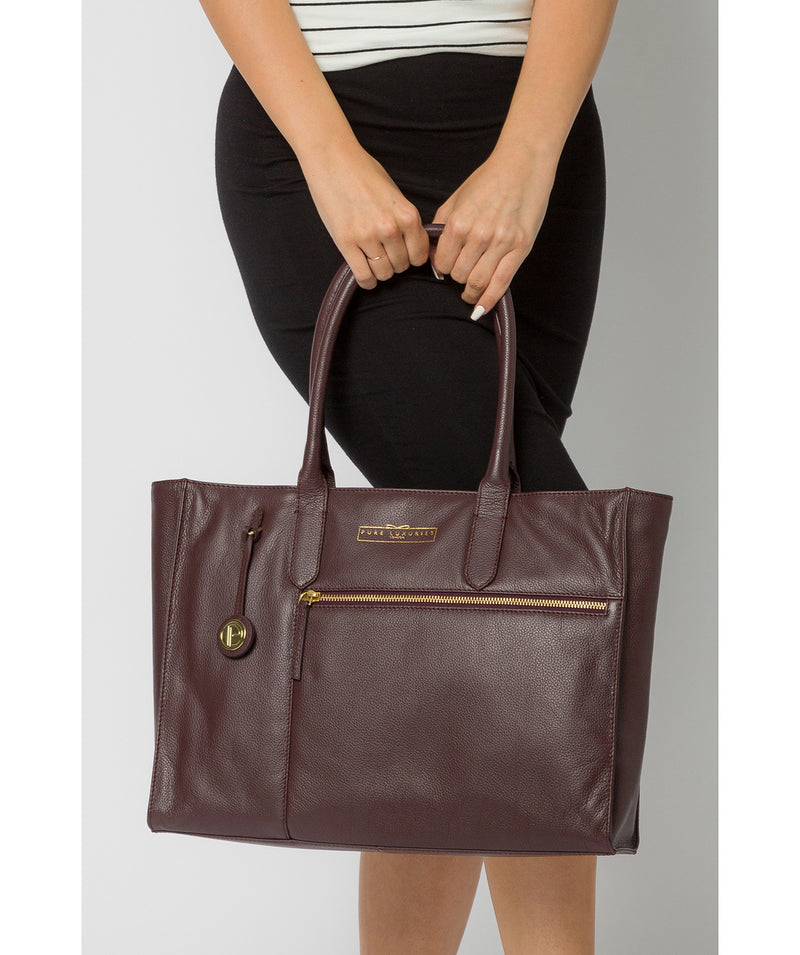 plum leather tote bag