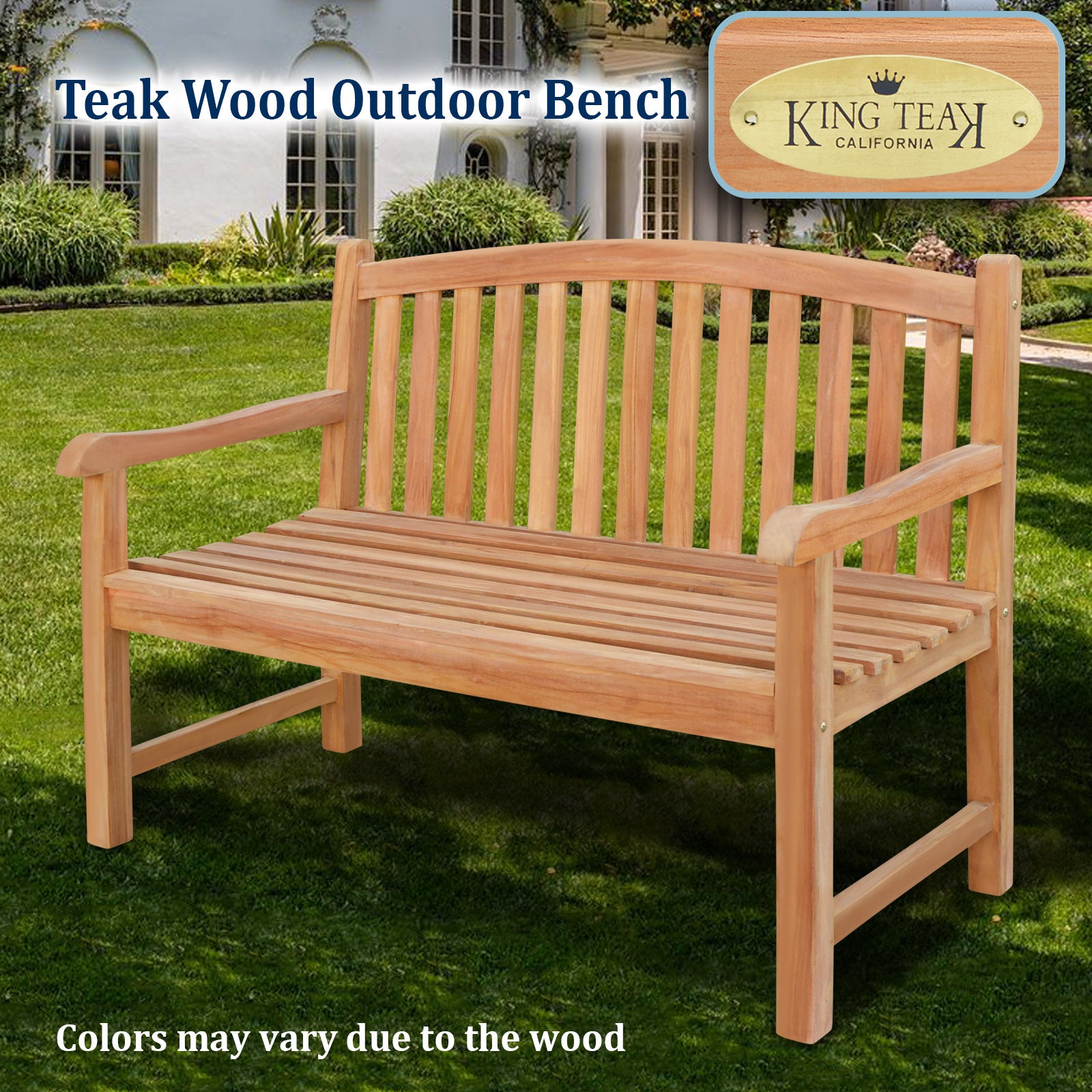 Golden Teak Wood Garden Bench Outdoor Terrace Patio 4ft Long Seating F