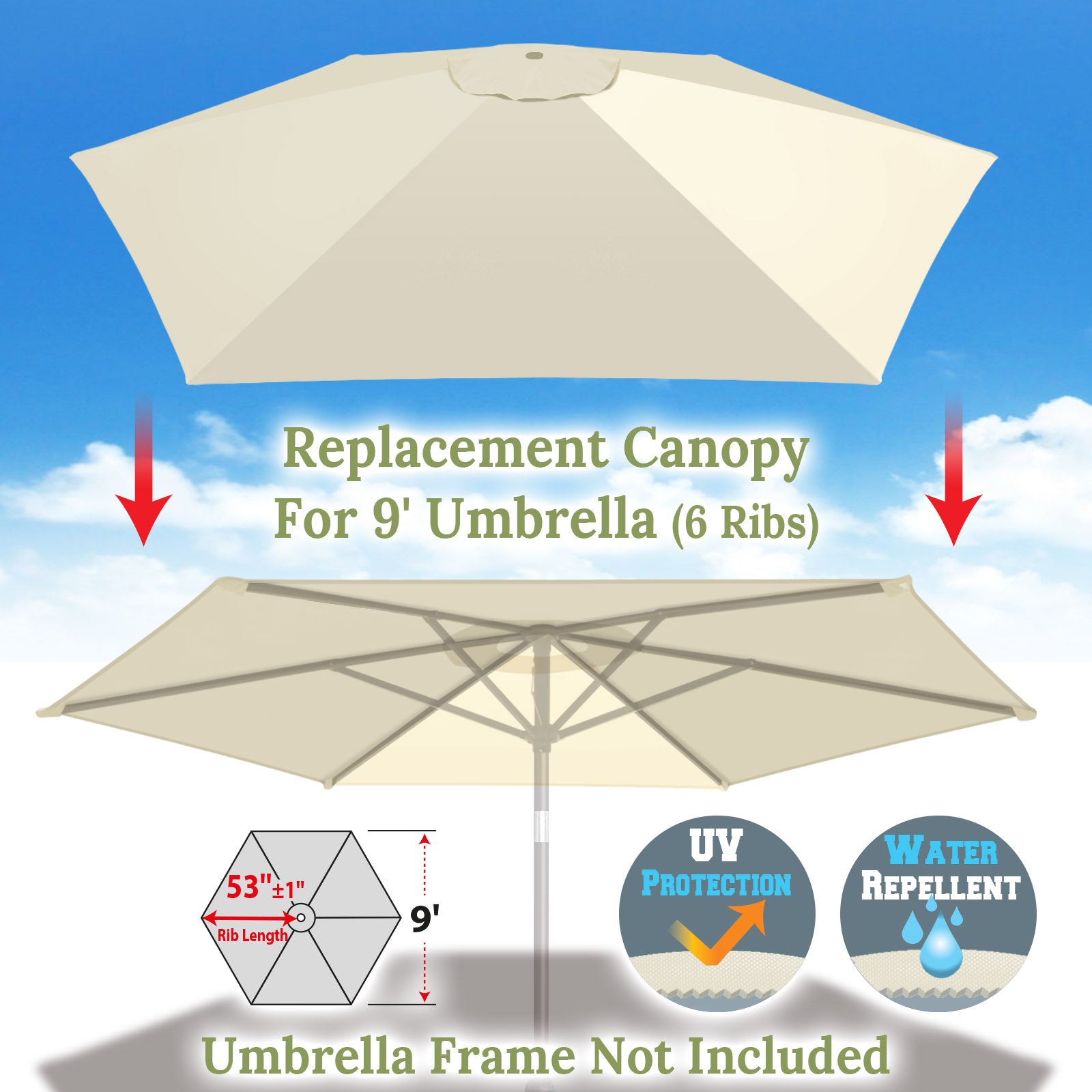 Umbrella Cover Canopy 9ft 6 Ribs Patio Replacement Top Outdoor Sunny Outdoor Us