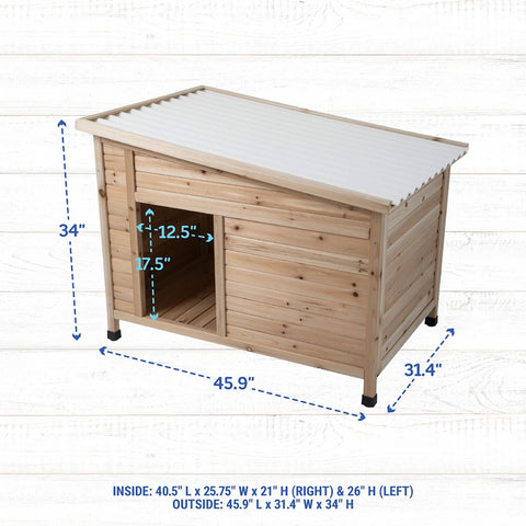 Wooden doghouse, with measurements.