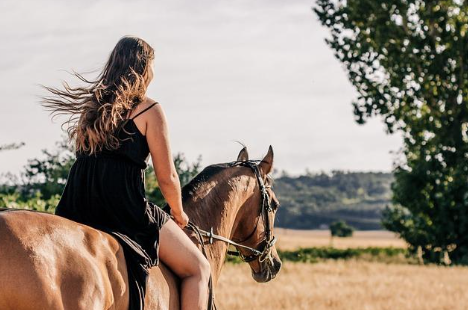 A woman riding a horse.