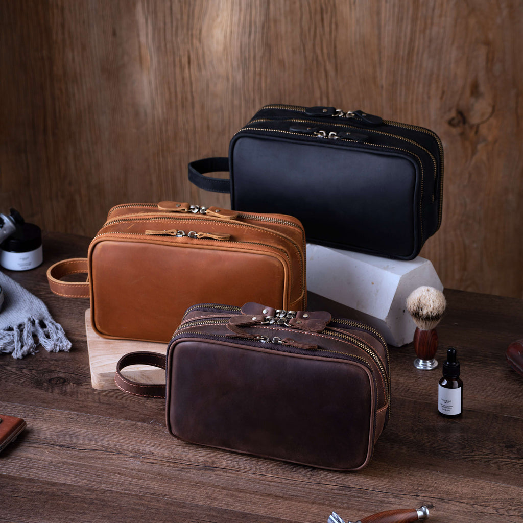 Groomsmen Gift Toiletry Bag, Vegan Leather Dopp Kit, Water-Resistant B –  ROCKCOWLEATHERSTUDIO