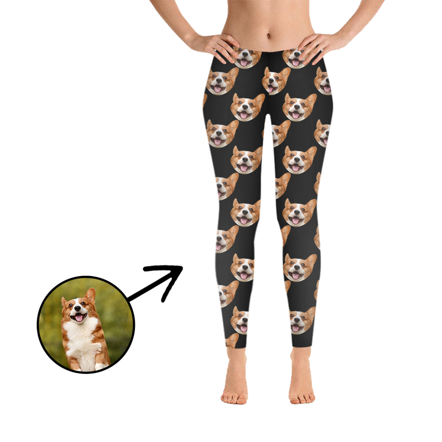 Custom Photo Face Leggings, Personalized Dog Cat Pet Boyfriend