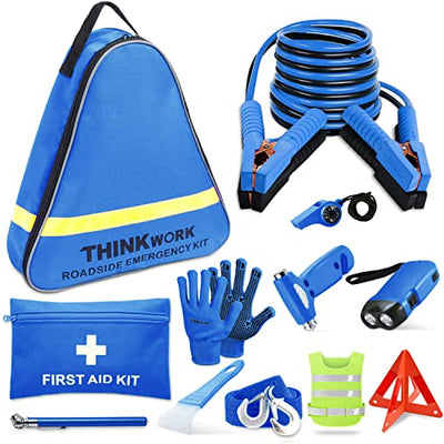 THINKWORK Car Emergency Kit for Teen Boy and Men's Gifts, Blue Emergency  Roadside Assistance kit with