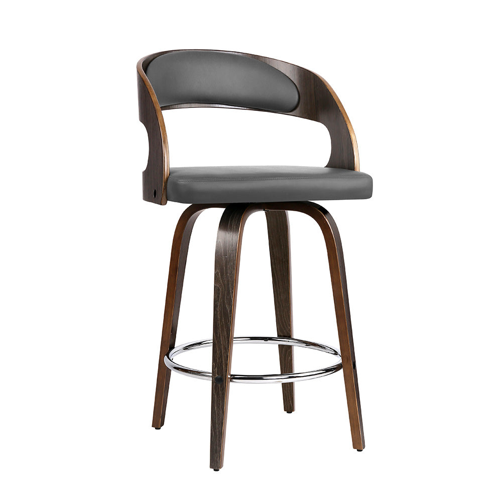 Artiss Set of 2 Walnut Wooden Bar Stool Grey and Walnut Coll