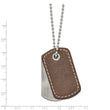 Stainless Steel Antiqued and Brushed Tan Leather 22in Dog Tag Necklace