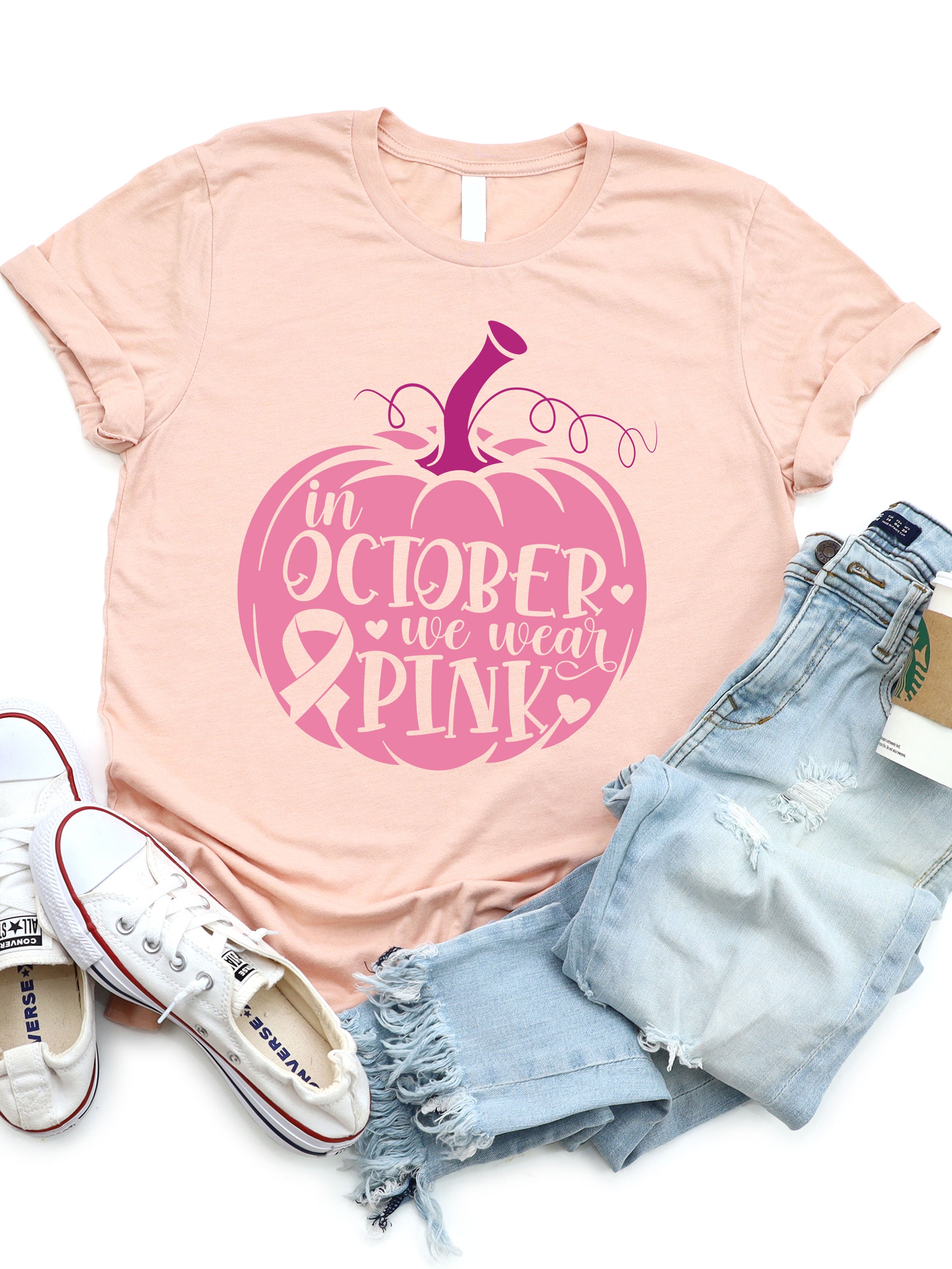 In October We Wear Pink Pumpkin Graphic Tee