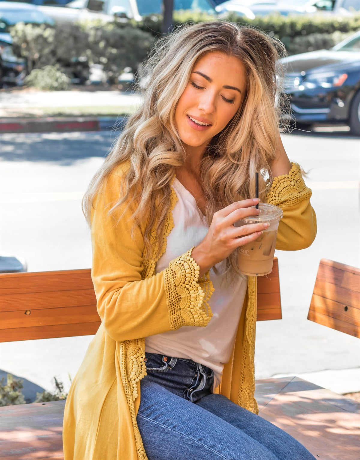 3/4 Sleeve Lace Trim Cardigan - Mustard – Tickled Teal LLC