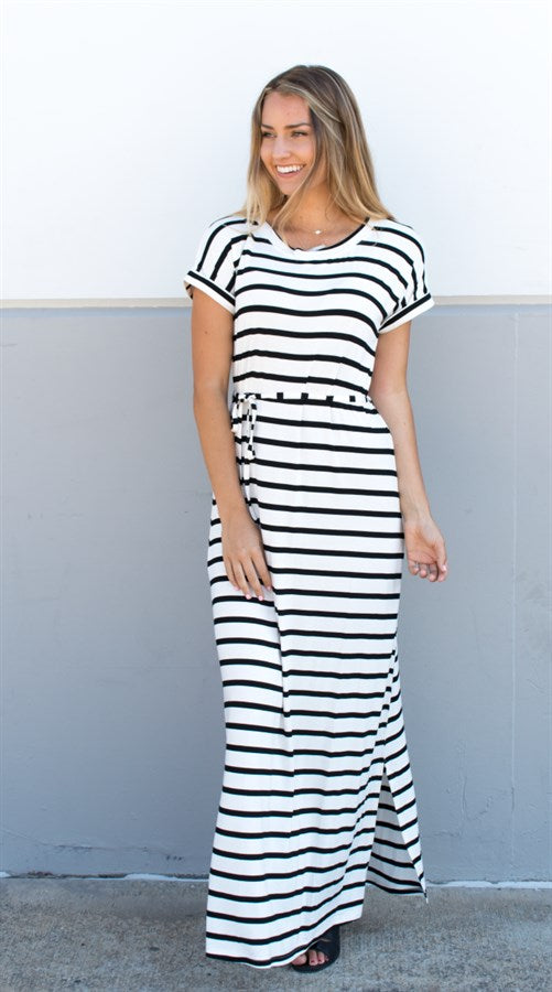 Cuffed Sleeve Striped Maxi Dress – Tickled Teal LLC