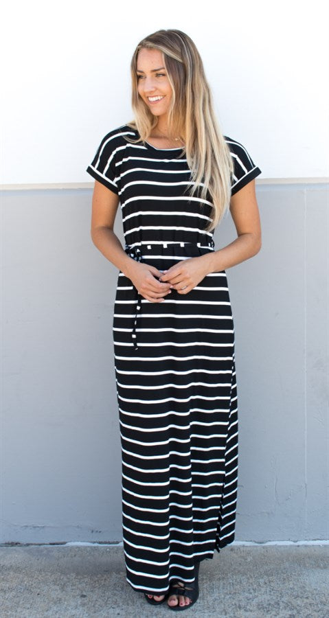 Cuffed Sleeve Striped Maxi Dress – Tickled Teal LLC