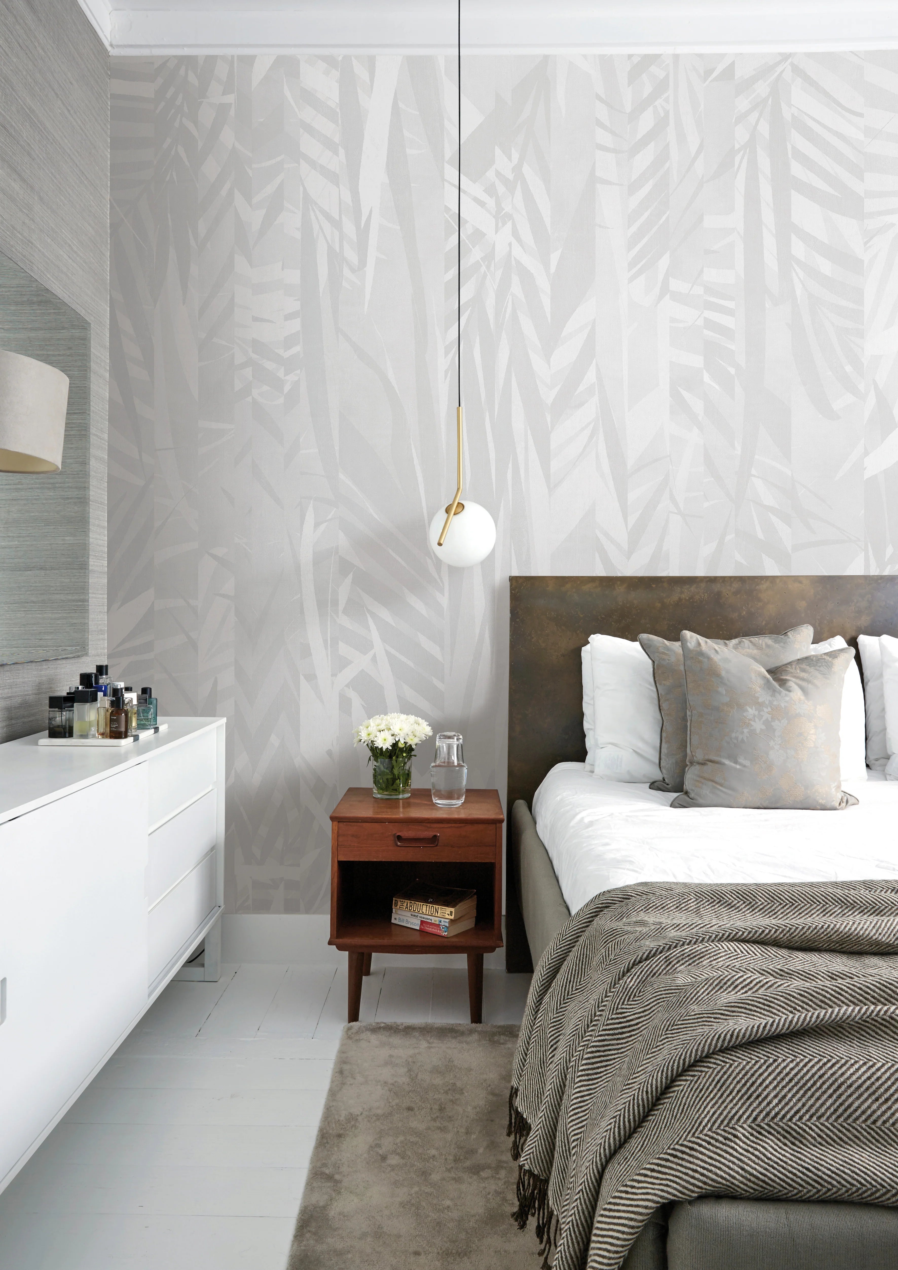 Fernvale, Grey Pattern Wallpaper in bedroom