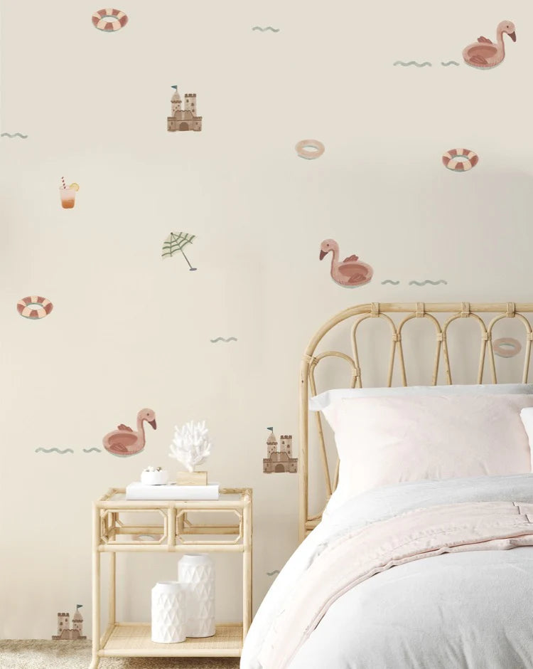 Mini Beach Day, Pattern Wallpaper in bedroom