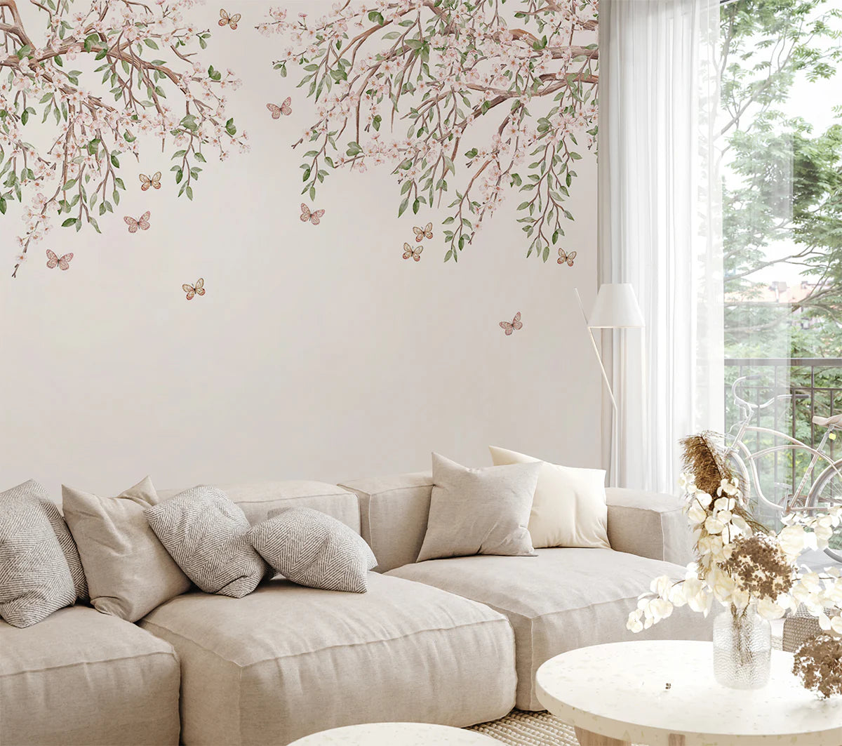 Full in Bloom, Floral Mural Wallpaper in living room