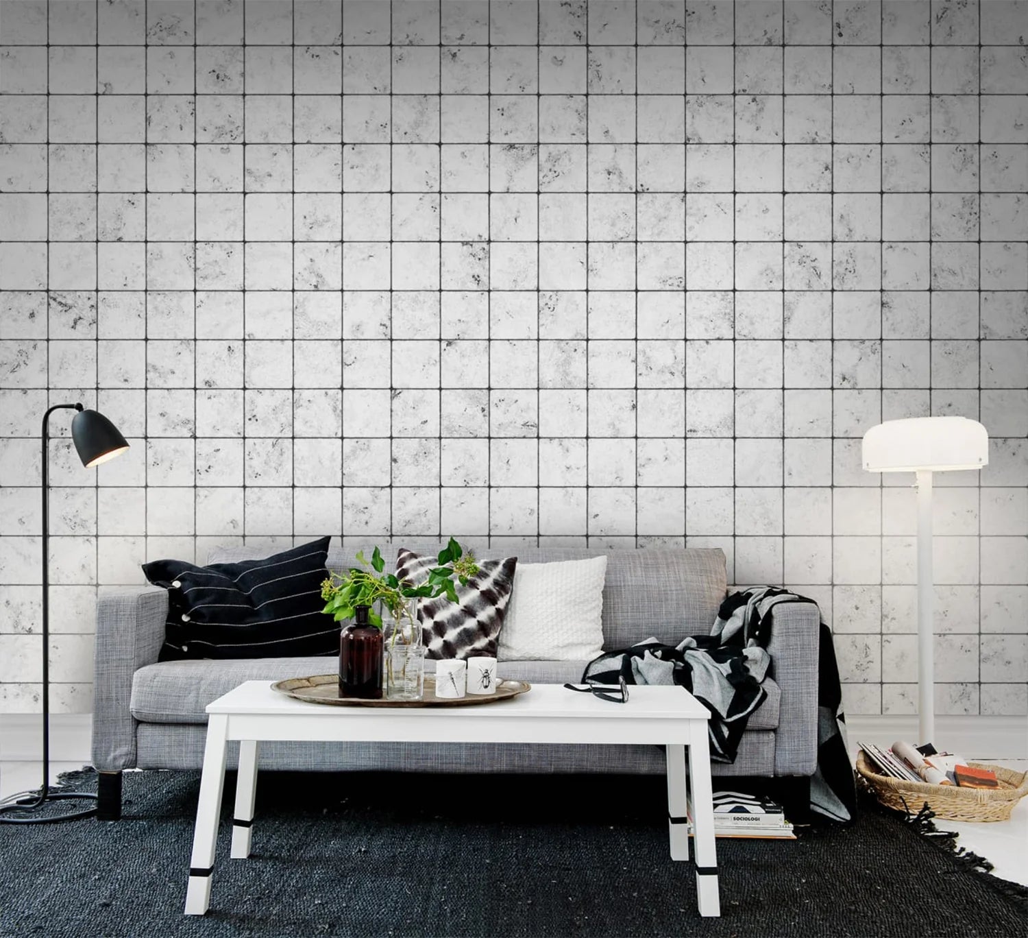 Marble Tiles, Pattern Wallpaper in living room